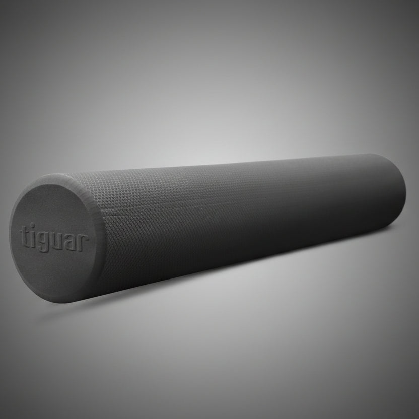 Tiguar Pilates henger 90x15 cm-es méretben, grafit szürke EVA habból. Professzionális korrekciós foam roller SMR masszázshoz és nyújtáshoz.