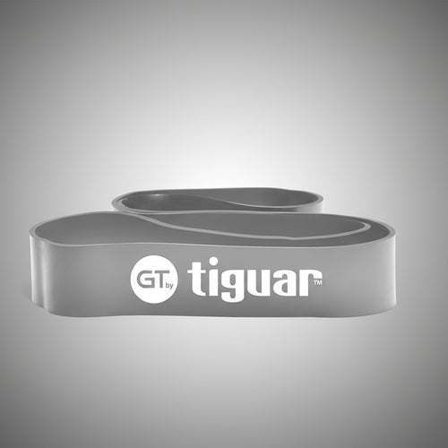 Tiguar Power Band GT szürke edzőszalag IV. szintű nagy ellenállással, professzionális erőnléti edzéshez és mobilizációhoz.