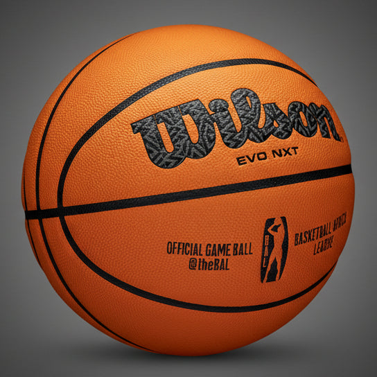 Wilson EVO NXT profi kosárlabda oldalnézete a Basketball Africa League hivatalos logójával