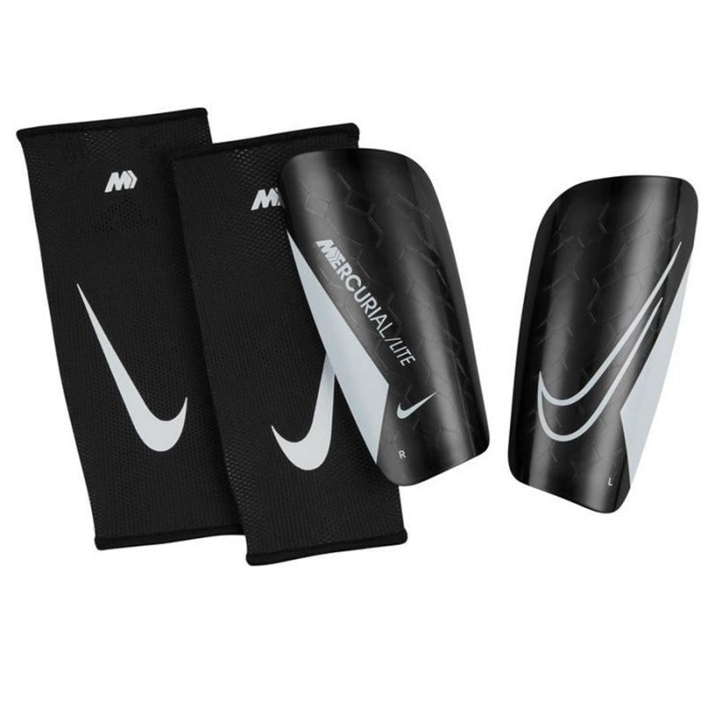 Nike Mercurial Lite fekete sípcsontvédő héjak és simán kiterített fekete tartóhüvelyek