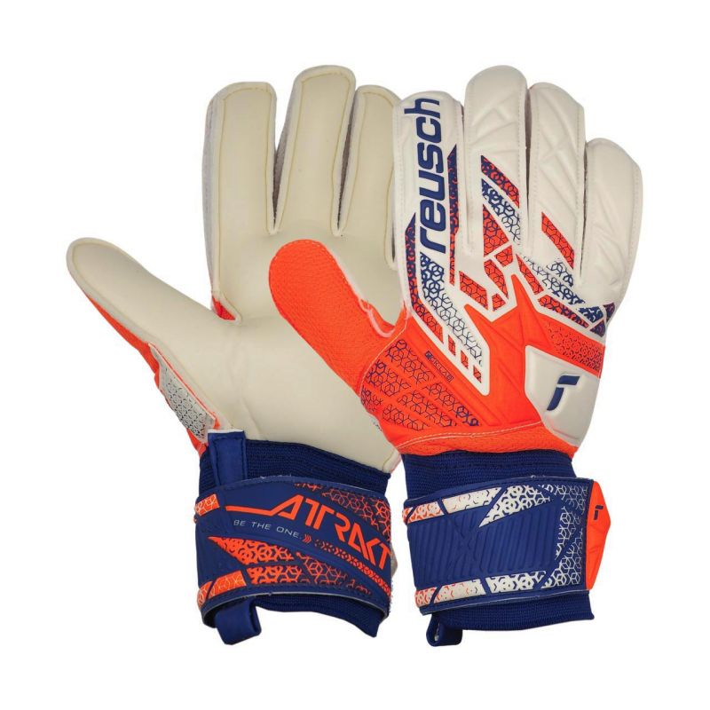 Fehér-narancssárga Reusch Attrakt Solid M 5570516-2500 kesztyűpár sötétkék részletekkel
