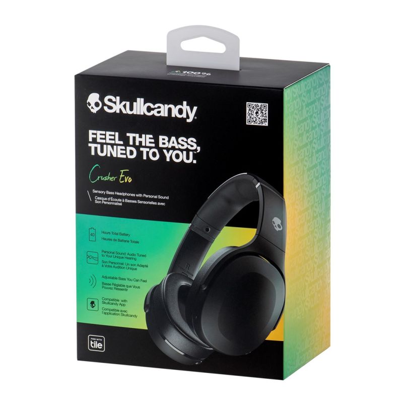 Skullcandy Crusher Evo vezeték nélküli fejhallgató, fekete, gyári termékkép.