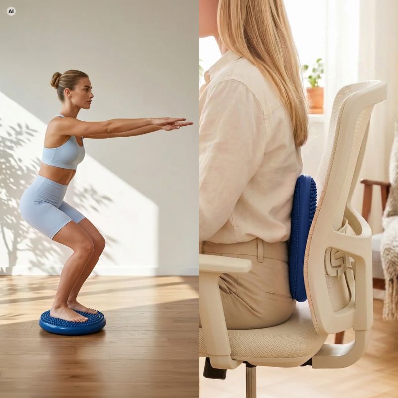 Spokey FIT SEAT kétoldalas egyensúlypárna pumpával, gyári termékkép.