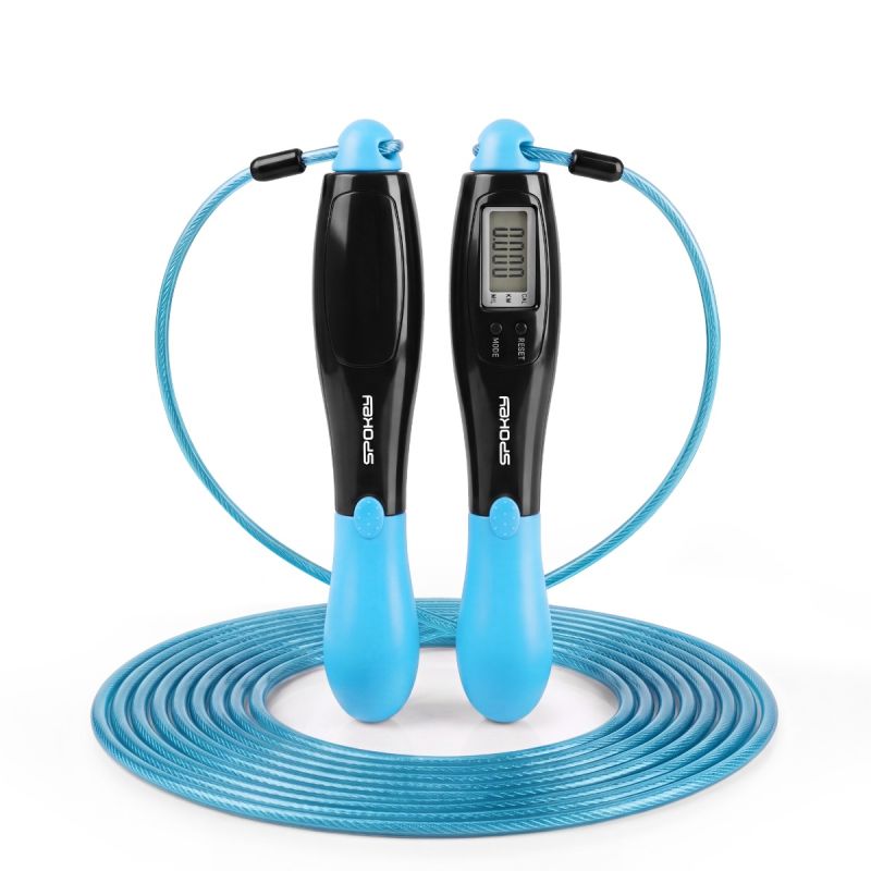 Spokey Count Rope ugrálókötél elektronikus számlálóval. Két markolattal kialakított kötél ritmikus ugrógyakorlatokhoz. 1. gyári termékfotó.