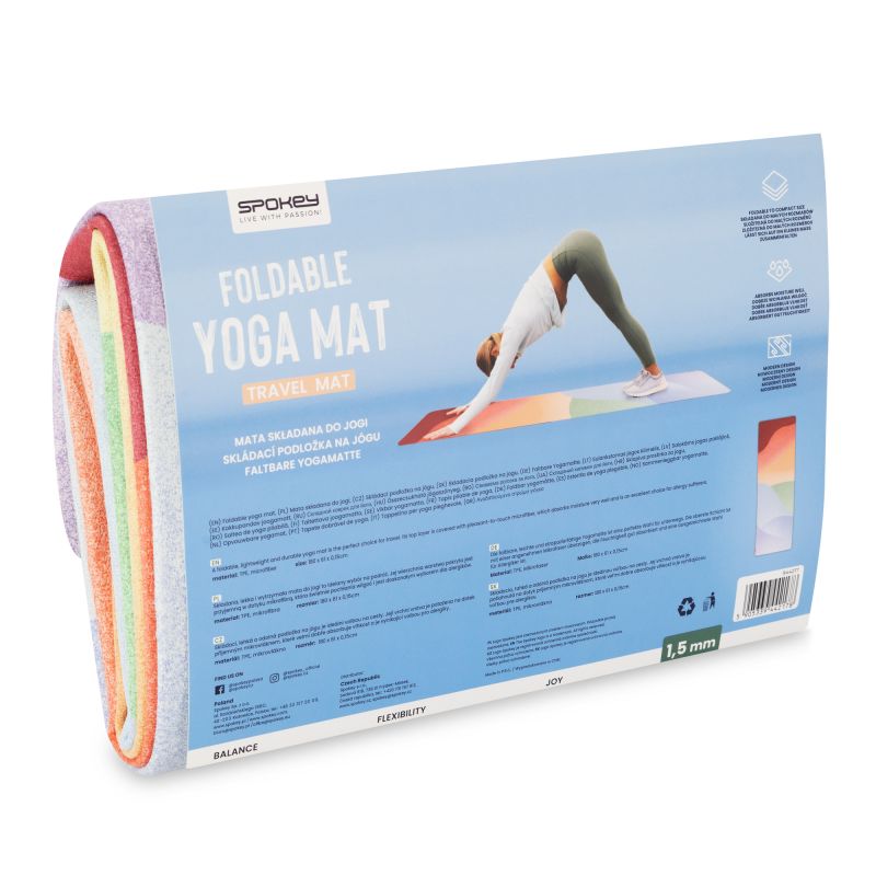 Spokey YOGA TRAVEL összehajtható jógaszőnyeg, 180 × 61 cm. TPE és mikroszálas felső réteg. 7. gyári termékfotó.