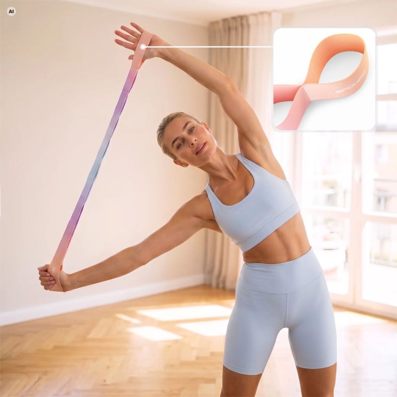 Spokey YOGI hurkos jóga edzőszalag. 70% poliészter és 30% latexgumi. 10. gyári termékfotó.